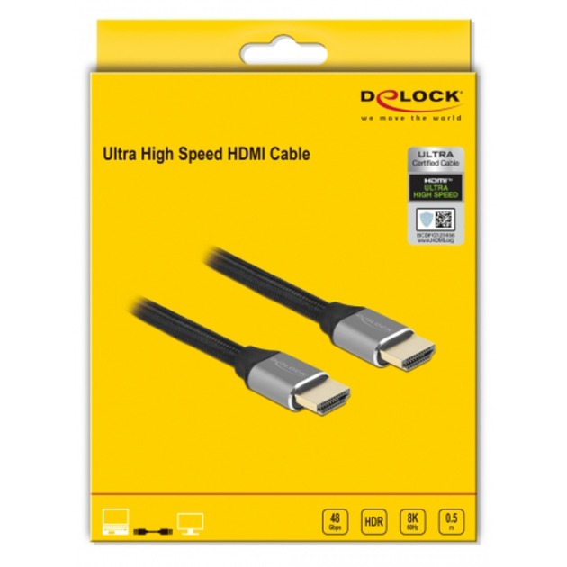 DeLOCK Ultra High Speed HDMI-Kabel 48 Gbps 8K 60Hz (grau, 50cm)