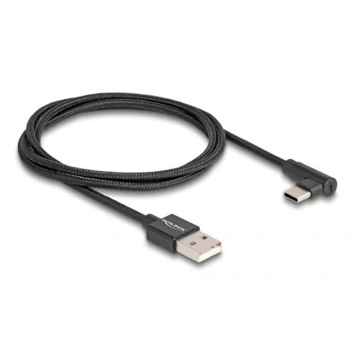 DeLOCK USB 2.0 Kabel, USB-A Stecker > USB-C Stecker (schwarz, 1 Meter, gesleevt, 90° abgewinkelt)