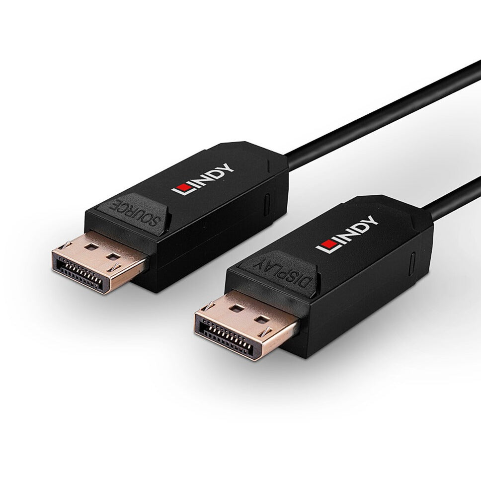 Lindy Fibre Optic Hybrid DisplayPort 2.0 UHBR10 Kabel (schwarz, 10 Meter, AOC-Kabel, 8K 60Hz)