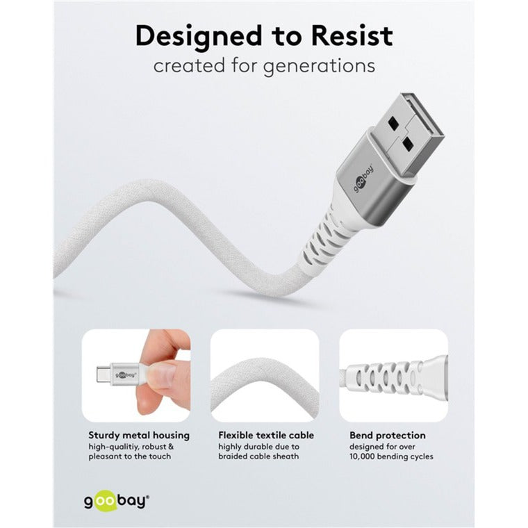 Supersoftes USB 2.0 Textilkabel, USB-A Stecker > USB-C Stecker