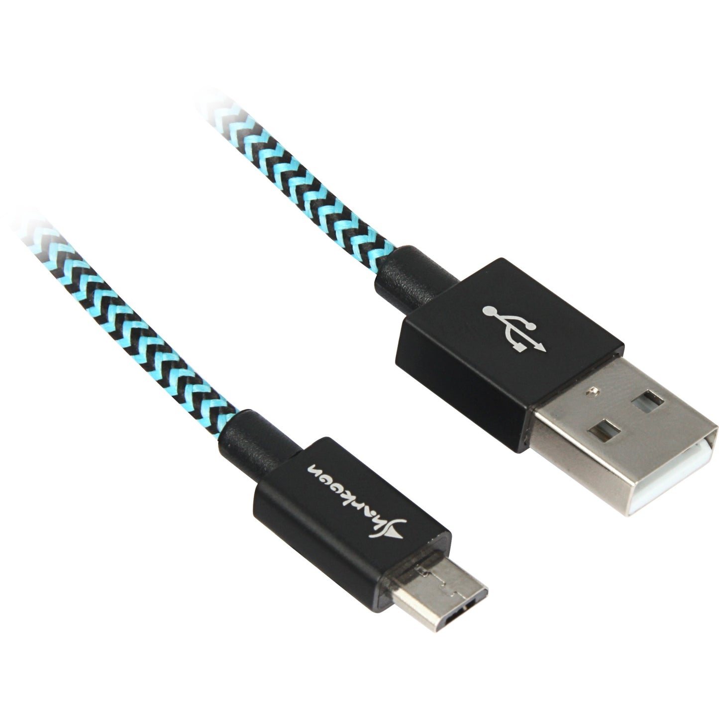 Sharkoon USB 2.0 Kabel, USB-A Stecker > Micro-USB Stecker (schwarz/hellblau, 2 Meter, gesleevt)