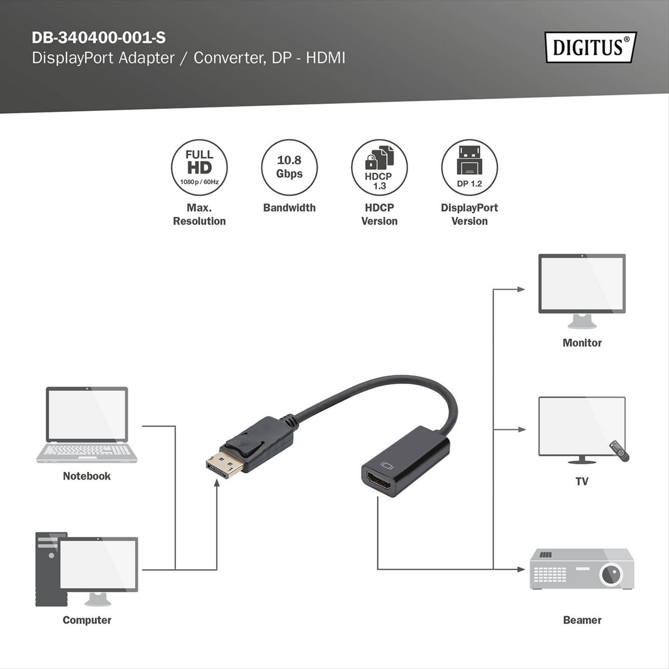 DisplayPort auf HDMI Adapter / Konverter