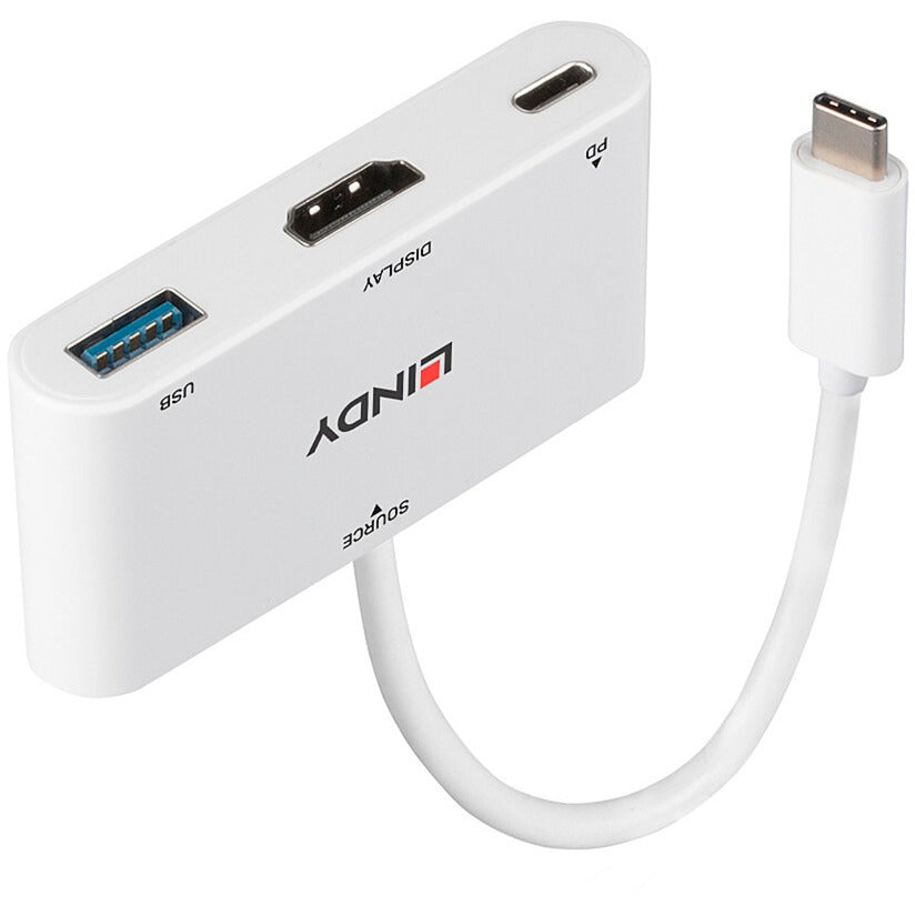 Lindy USB 3.2 Gen 1 Multiport-Hub, USB-C Stecker > USB-A + USB-C Buchse + HDMI-Buchse (weiss, 18cm, PD 3.0, Laden mit bis zu 100 Watt)