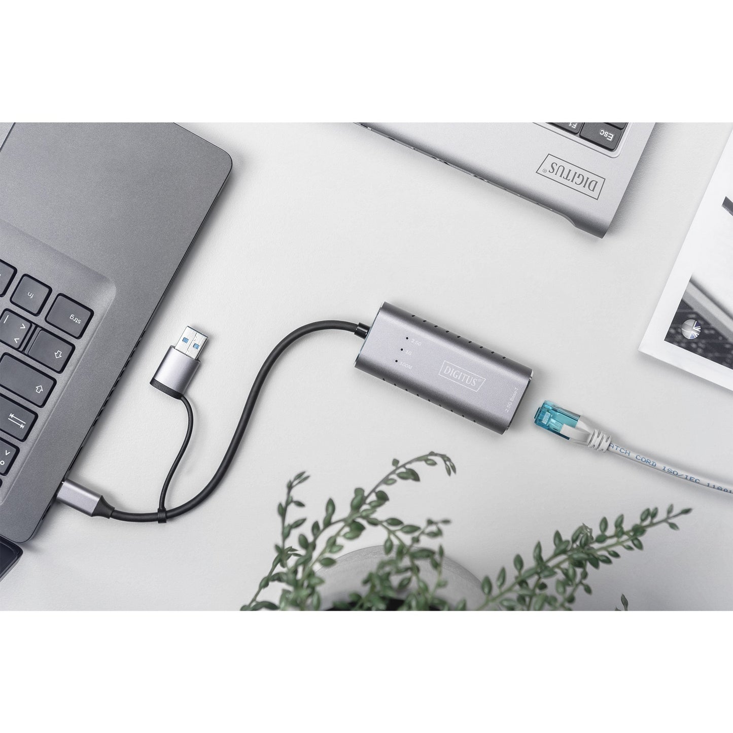 Digitus USB 3.2 Gen 1 Adapter, USB-C Stecker > RJ-45 Buchse (grau, 15cm, 10/100/1.000/2.500 Mbps)