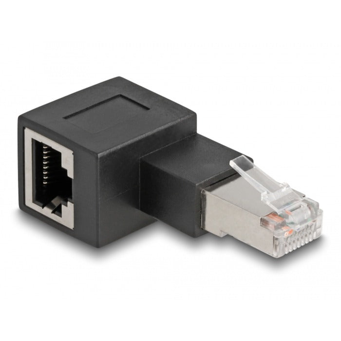 DeLOCK Adapter RJ-45 Stecker > RJ-45 Buchse, Cat.6a (schwarz, 90° nach links gewinkelt)