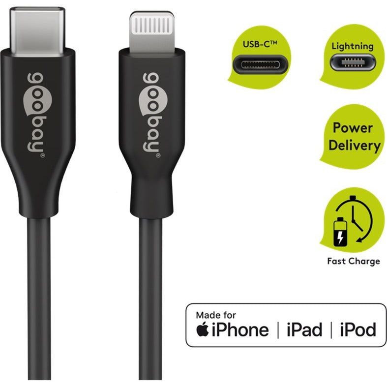 Goobay USB 2.0 Adapterkabel, USB-C Stecker > Lightning Stecker (schwarz, 2 Meter, PD, Laden mit bis zu 87 Watt)