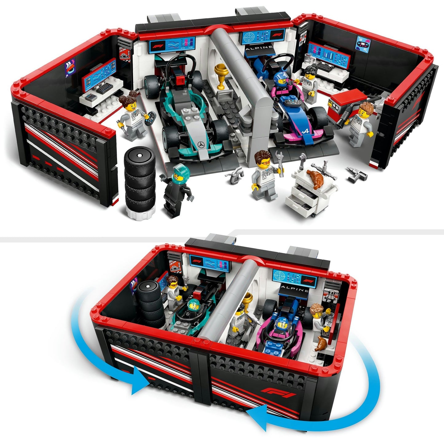 60444 City F1 Garage mit Mercedes-AMG & Alpine Rennautos, Konstruktionsspielzeug