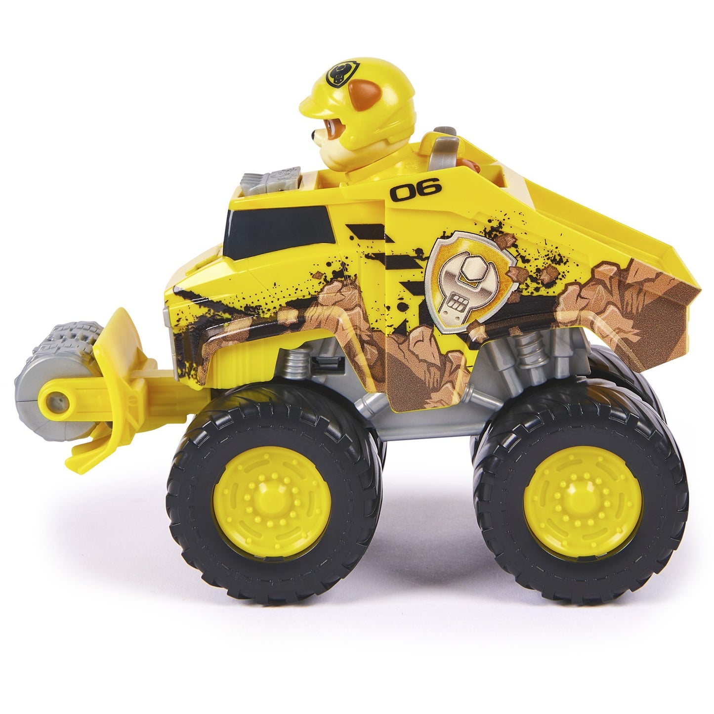 Paw Patrol Rescue Wheels - Rubbles Bulldozer Monstertruck mit Rubble Hundefigur, Spielfahrzeug