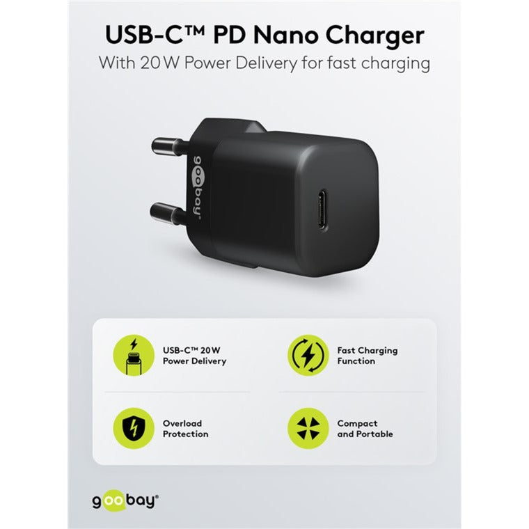 Goobay Apple Lightning / USB-C PD-Ladeset nano 20 Watt (schwarz, 1 Meter Kabel, PD)