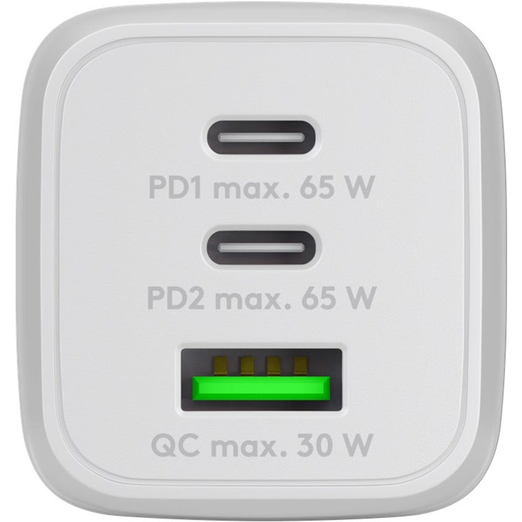 Goobay USB-C Schnellladegerät Nano, PD, GaN, 65 Watt (weiss, 1x USB-A, 2x USB-C PD, Charge 3.0)
