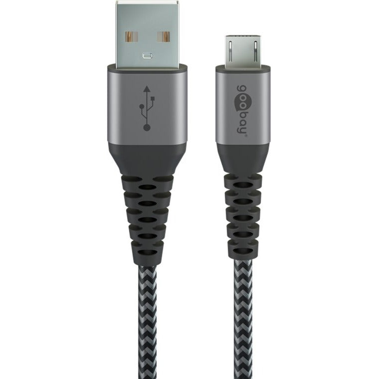 Goobay USB 2.0 Kabel, USB-A Stecker > Micro-USB Stecker (grau/silber, 1 Meter, gesleevt, Metallstecker)