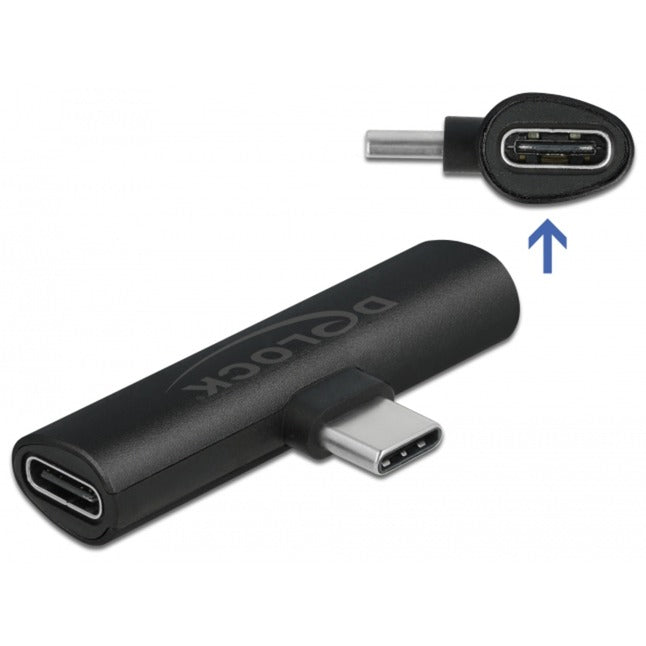DeLOCK USB 2.0 Adapter, USB-C Stecker 90° > 2x USB-C Buchse (schwarz, PD, Laden mit bis zu 60 Watt)