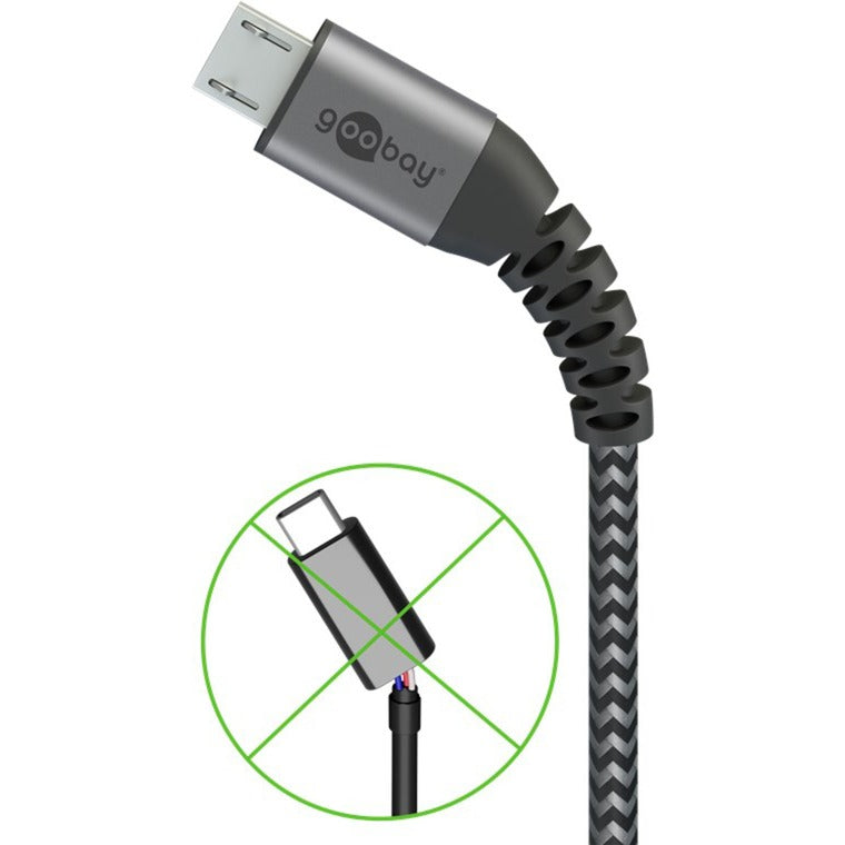 Goobay USB 2.0 Kabel, USB-A Stecker > Micro-USB Stecker (grau/silber, 1 Meter, gesleevt, Metallstecker)