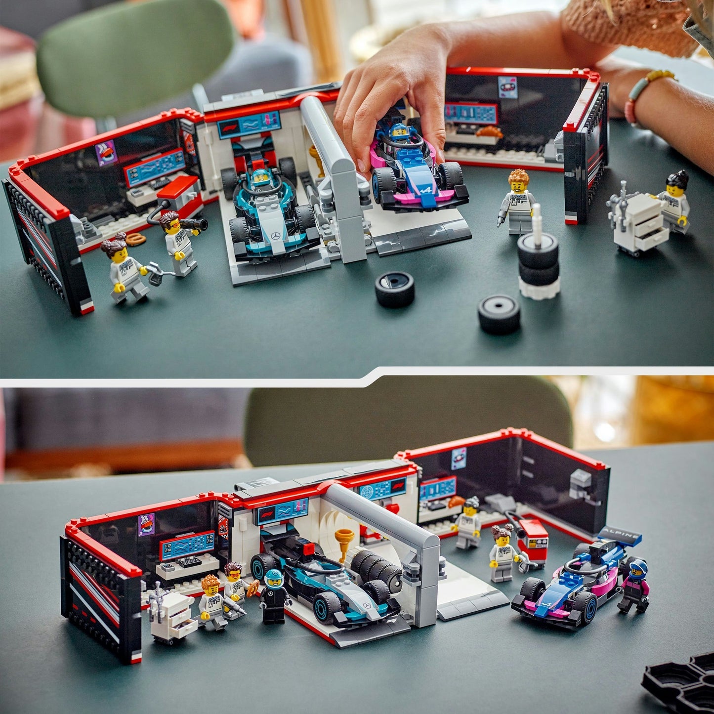 60444 City F1 Garage mit Mercedes-AMG & Alpine Rennautos, Konstruktionsspielzeug