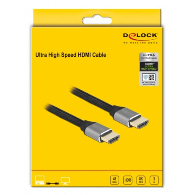 DeLOCK Ultra High Speed HDMI-Kabel 48 Gbps 8K 60Hz (grau, 3 Meter)