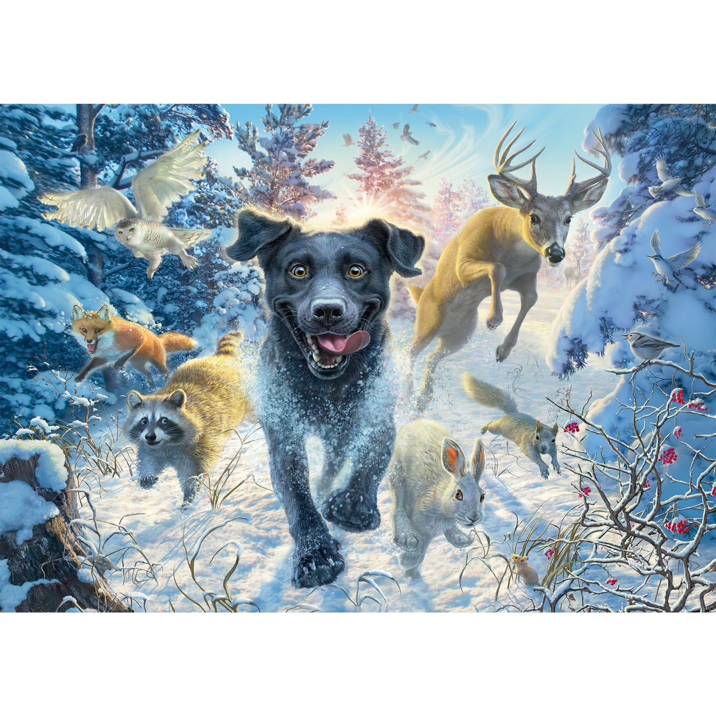 Mark Fredrickson: Hundeliebe - schwarzer Labrador im Schnee, Puzzle