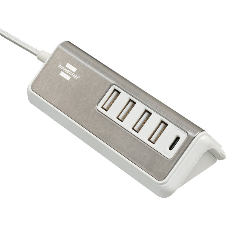 Brennenstuhl estilo USB-Multiladegerät (weiss/edelstahl, 5x USB, PD 20 Watt)
