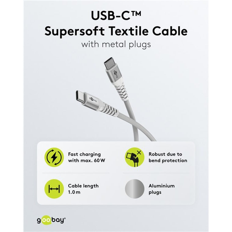 Supersoftes USB 2.0 Textilkabel, USB-C Stecker > USB-C Stecker