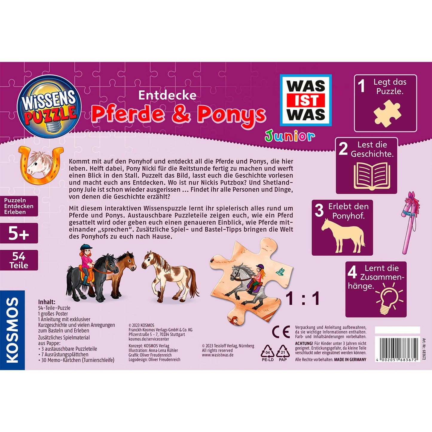 Kosmos Wissenspuzzle WAS IST WAS Junior: Entdecke den Ponyhof (54 Teile)