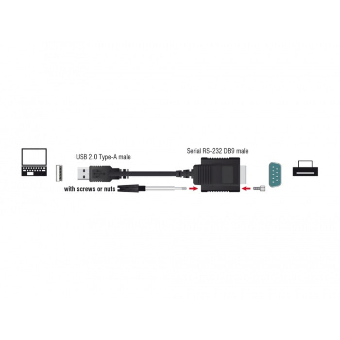 DeLOCK USB 2.0 Adapter, USB-A Stecker > Seriell RS-232 Stecker (schwarz, 35cm, ESD Überspannungsschutz)