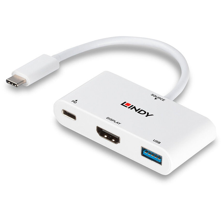 Lindy USB 3.2 Gen 1 Multiport-Hub, USB-C Stecker > USB-A + USB-C Buchse + HDMI-Buchse (weiss, 18cm, PD 3.0, Laden mit bis zu 100 Watt)