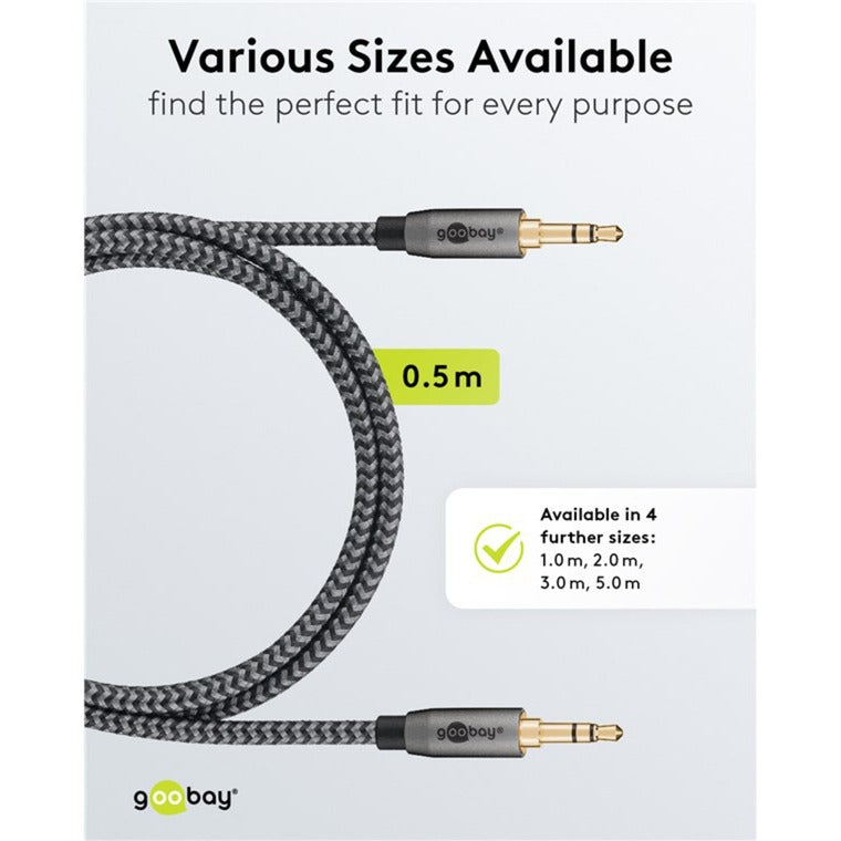 Goobay Plus Audio Verbindungskabel AUX 3,5mm stereo (schwarz/silber, 0,5 Meter)