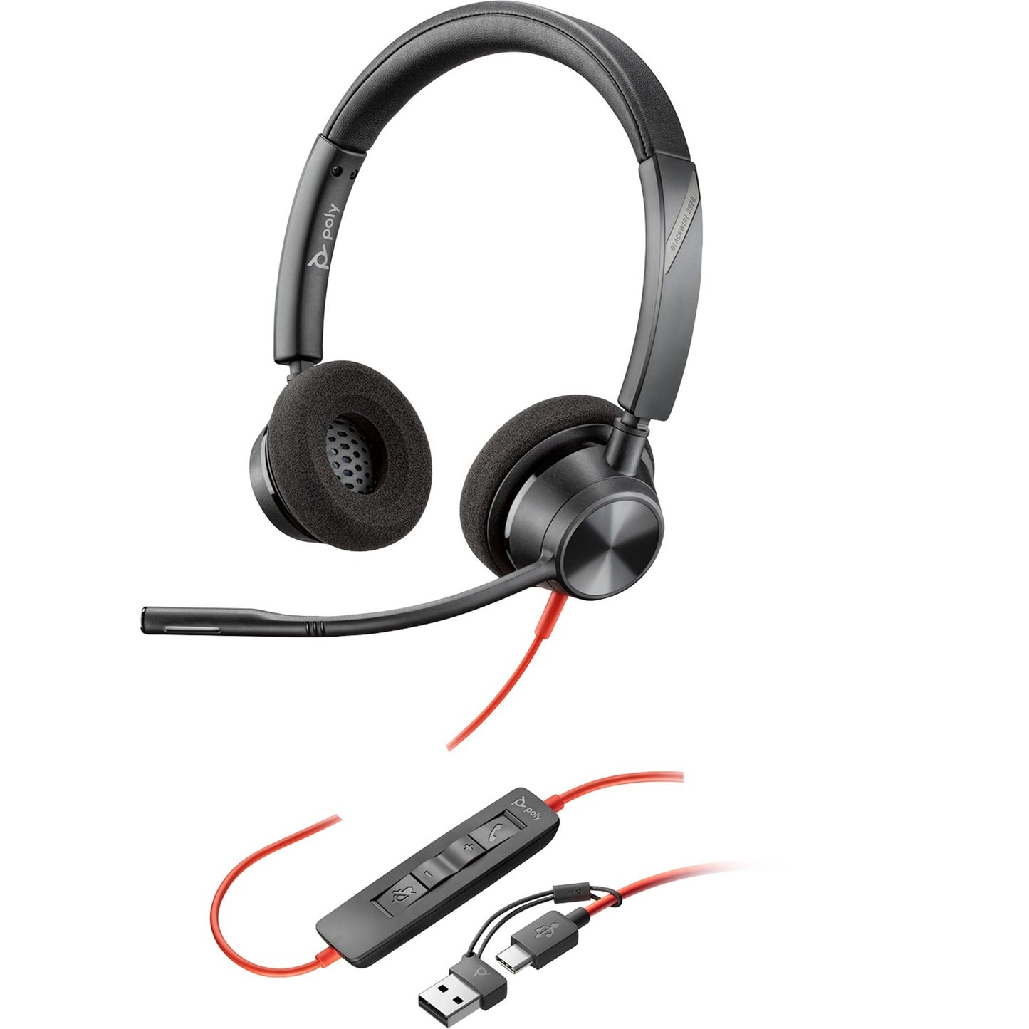 Poly Blackwire 3320 USB-C Stereo-Headset +USB-C/A-Adapter