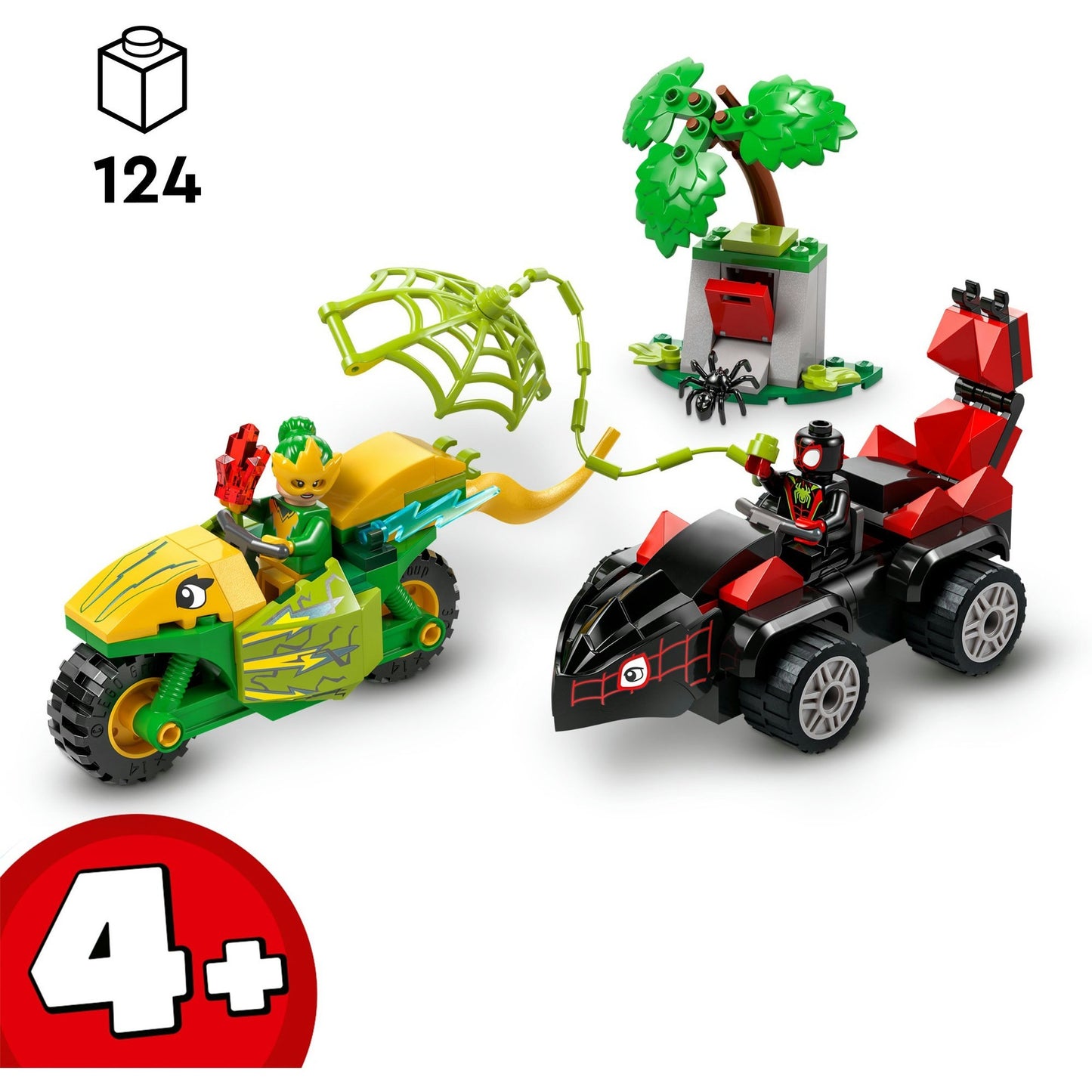 11198 Marvel Spidey und seine Super-Freunde Actionspass mit Spin und Electro in ihren Dino-Flitzern, Konstruktionsspielzeug