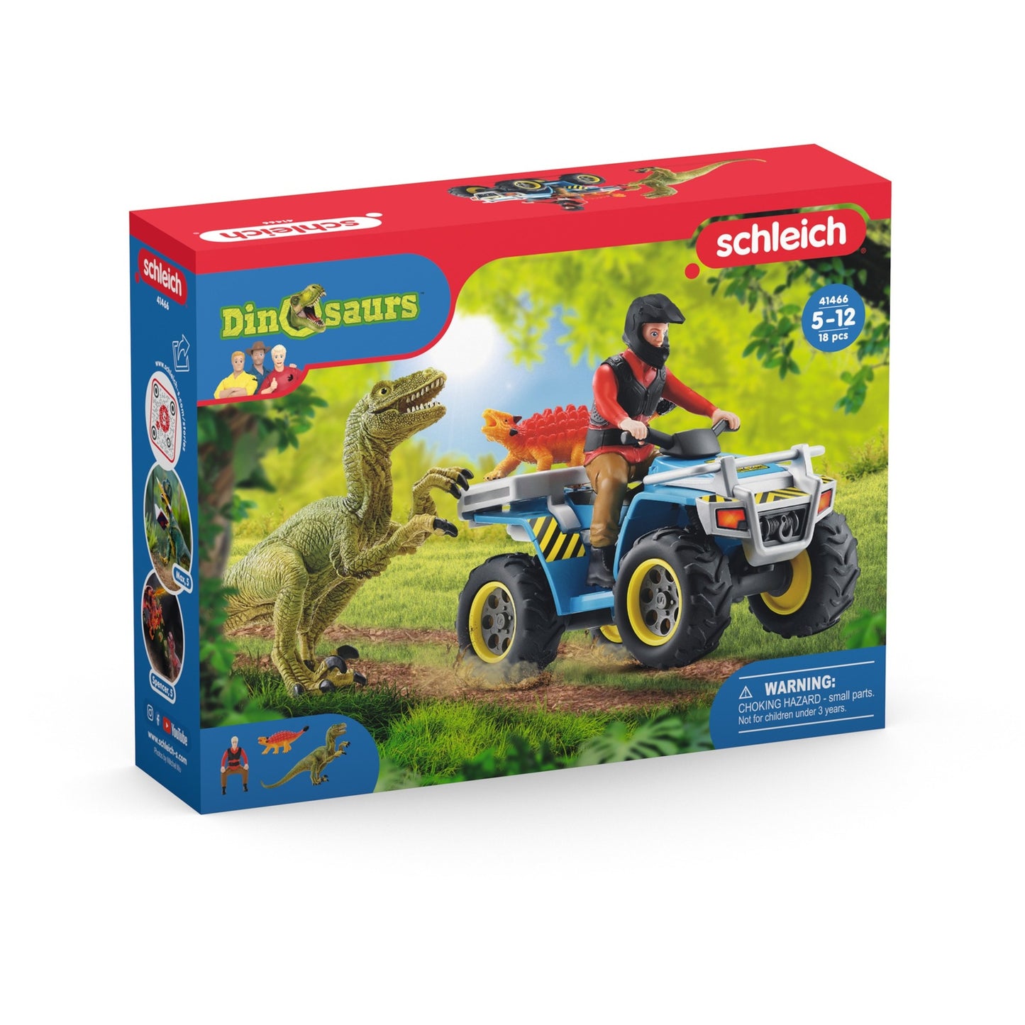 Schleich Dinosaurs Flucht auf Quad vor Velociraptor