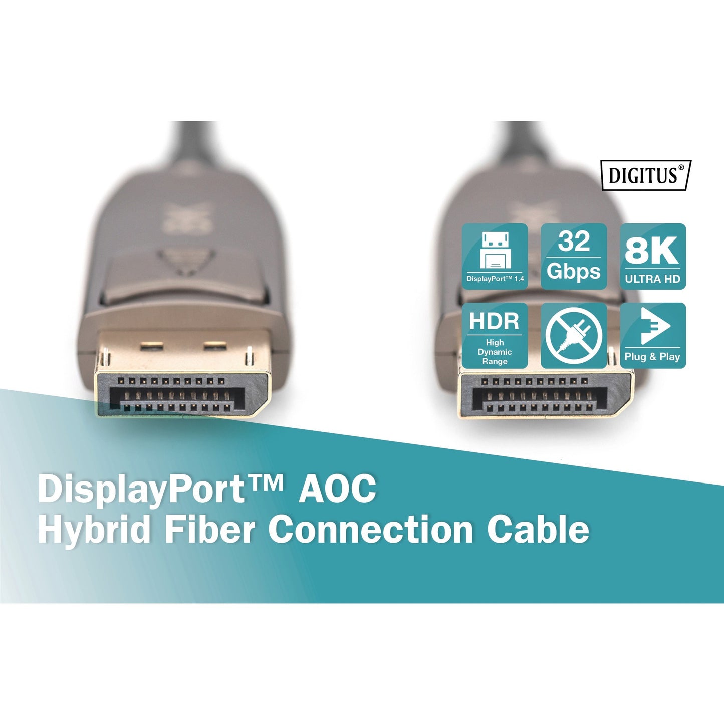 Digitus DisplayPort AOC Hybrid Glasfaserkabel, UHD 8K (schwarz, 30 Meter)