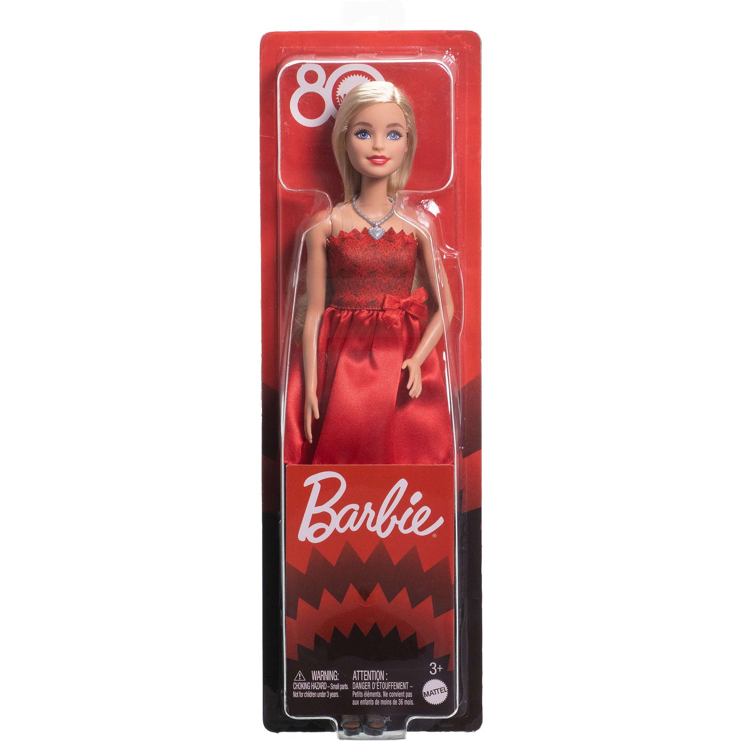 Rubinrote Barbie-Party-Modepuppe zum 80. Jubiläum in einem roten Kleid