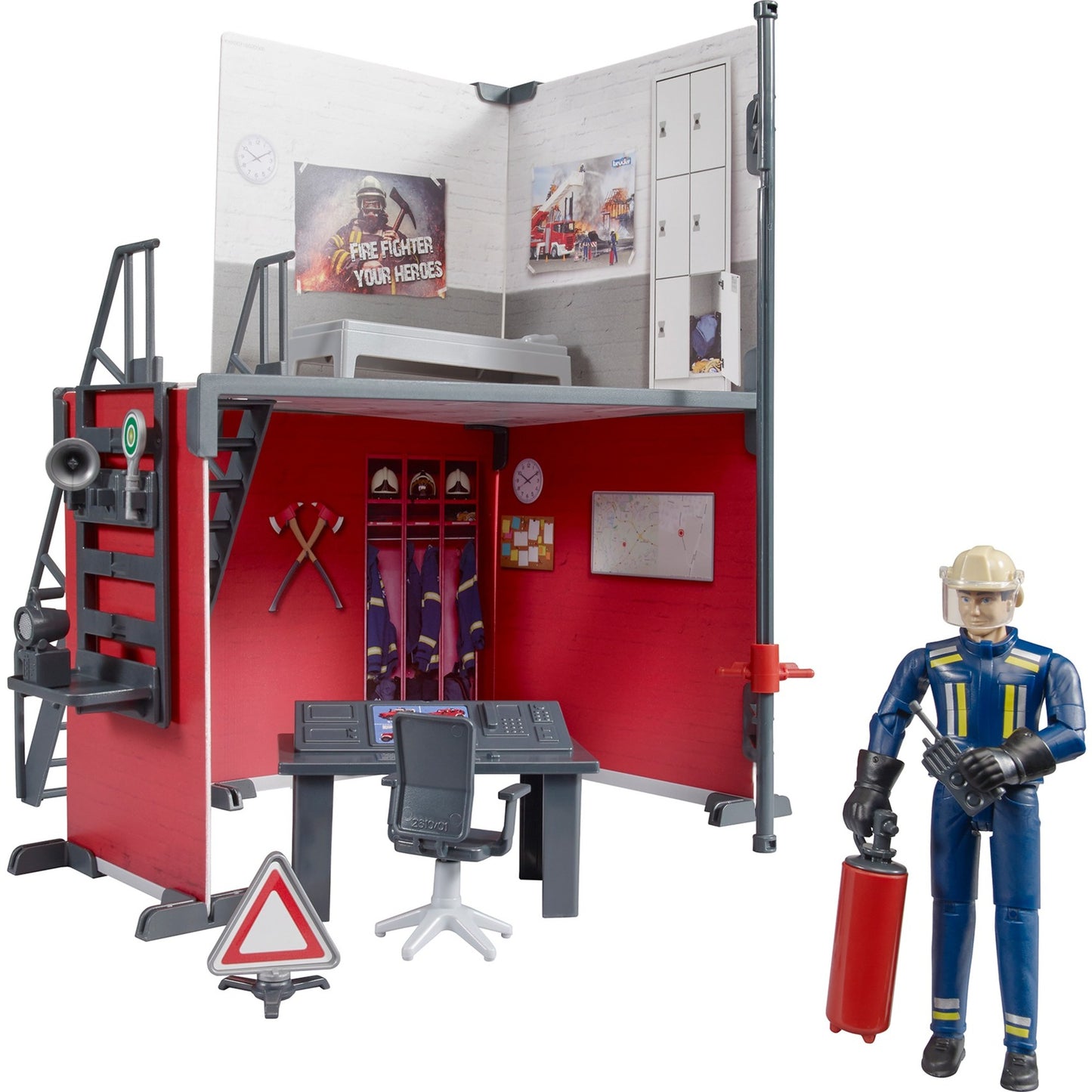 BRUDER bworld Feuerwehrstation mit Feuerwehrmann (Themenset)
