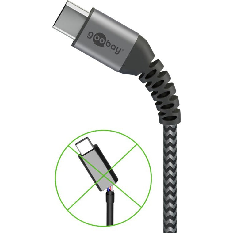 Goobay USB 2.0 Kabel, USB-A Stecker > USB-C Stecker (grau/silber, 2 Meter, Textilkabel mit Metallsteckern)