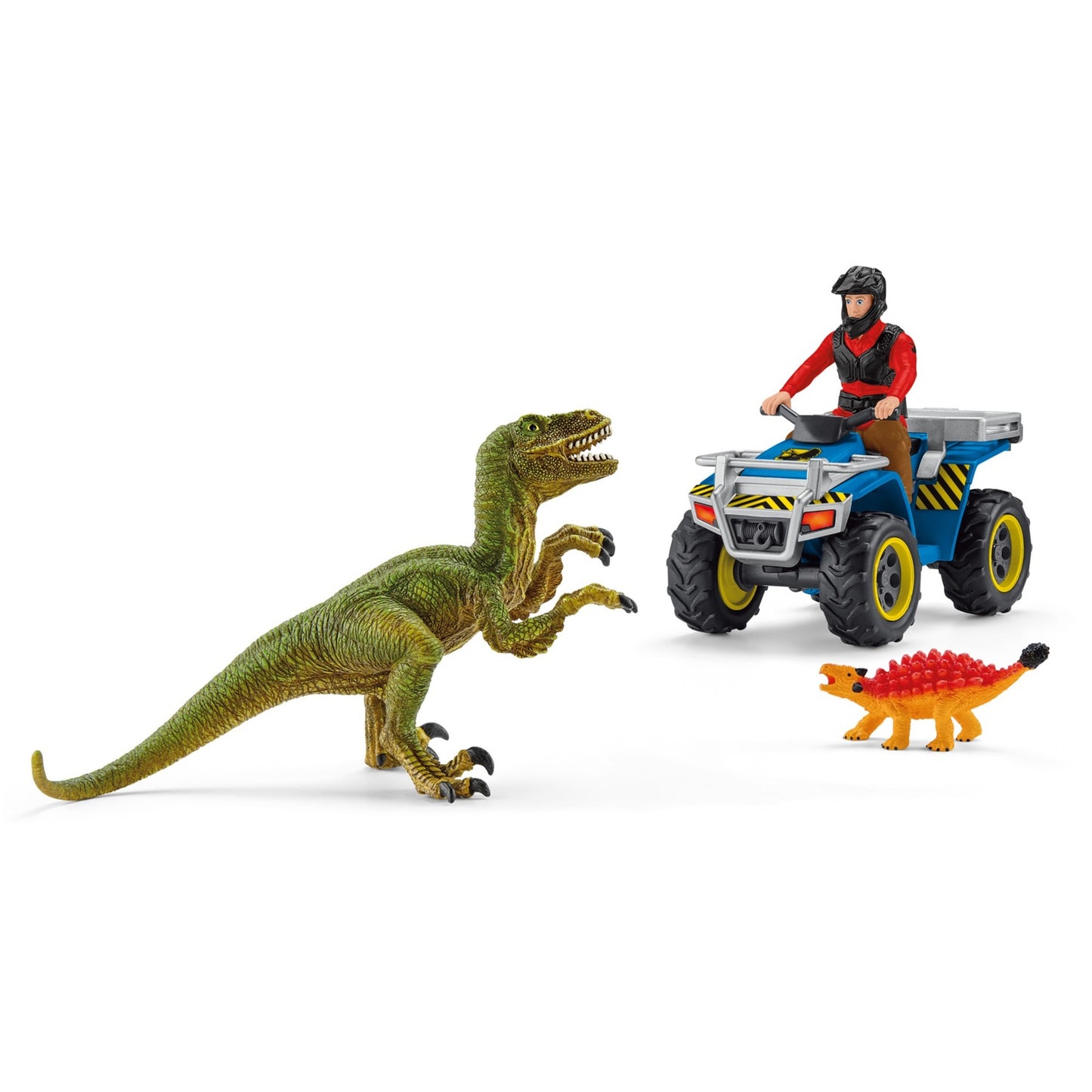 Schleich Dinosaurs Flucht auf Quad vor Velociraptor