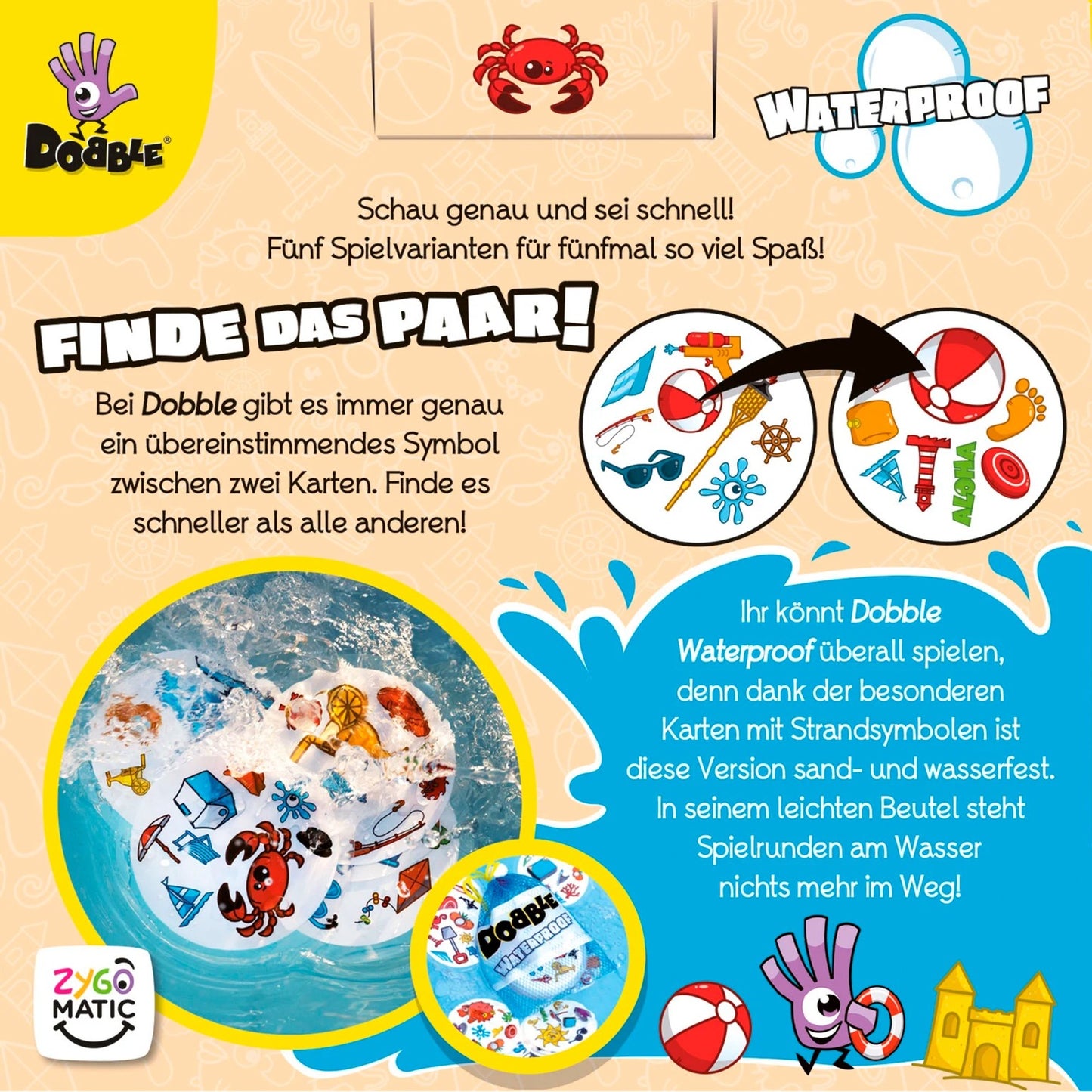 Asmodee Dobble Waterproof, Kartenspiel