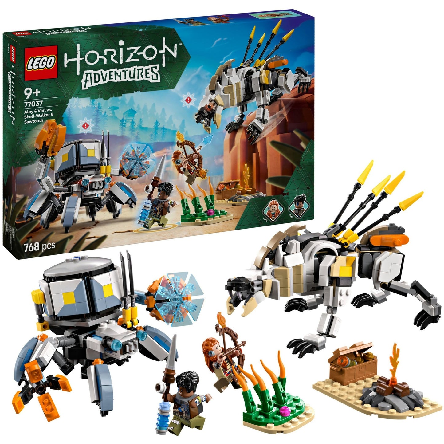 77037 Horizon Adventures Aloy und Varl vs. Panzerwanderer und Sägezahn, Konstruktionsspielzeug