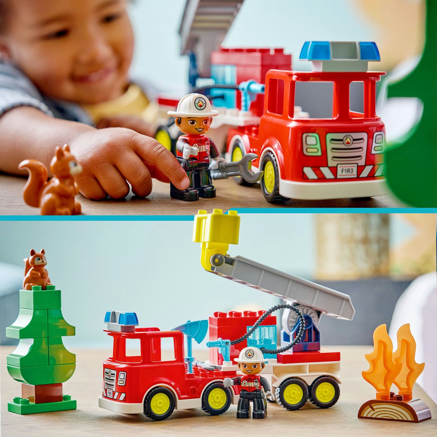 10473 DUPLO Town Löschauto mit Schlauch und Feuerwehrmann, Konstruktionsspielzeug