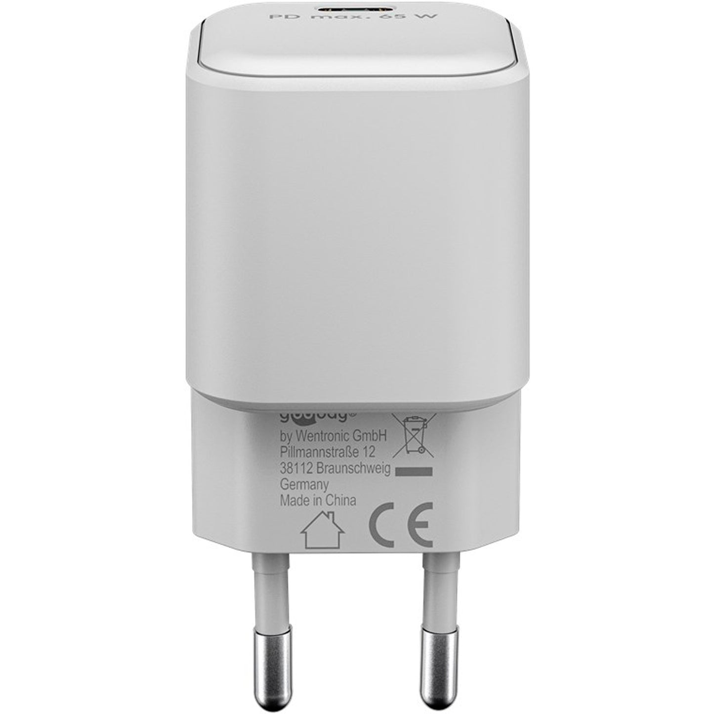Goobay USB-C Schnellladegerät Nano, PD, GaN, 65 Watt (weiss, 1x USB-C, Power Delivery 3.0)