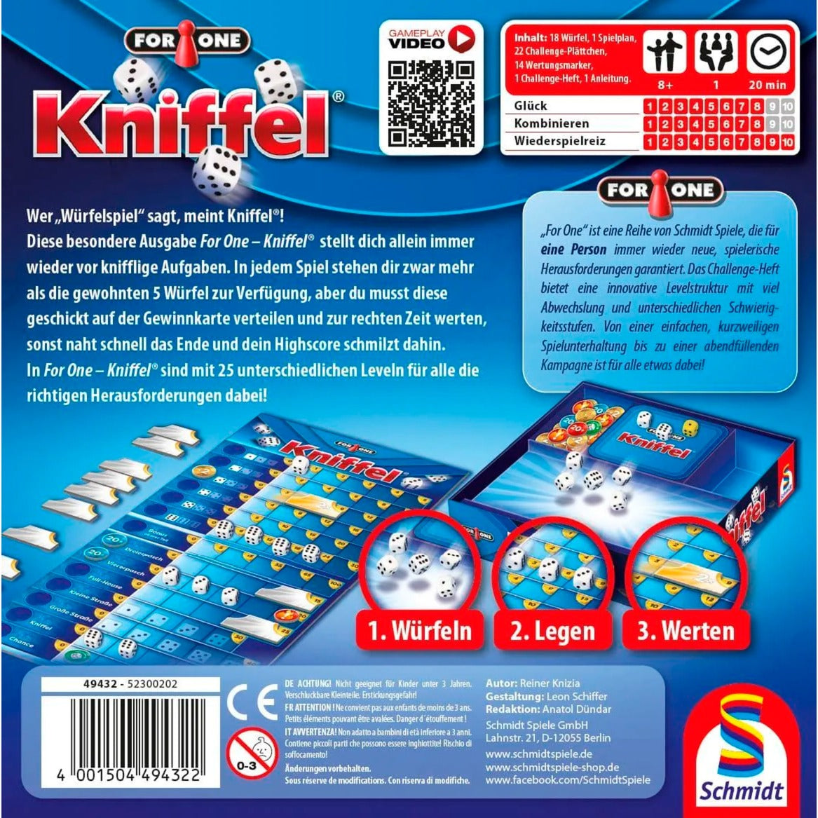Schmidt Spiele For One - Kniffel, Würfelspiel