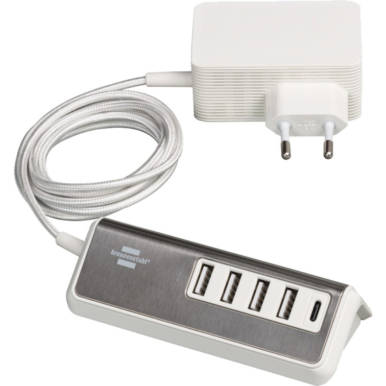 Brennenstuhl estilo USB-Multiladegerät (weiss/edelstahl, 5x USB, PD 20 Watt)