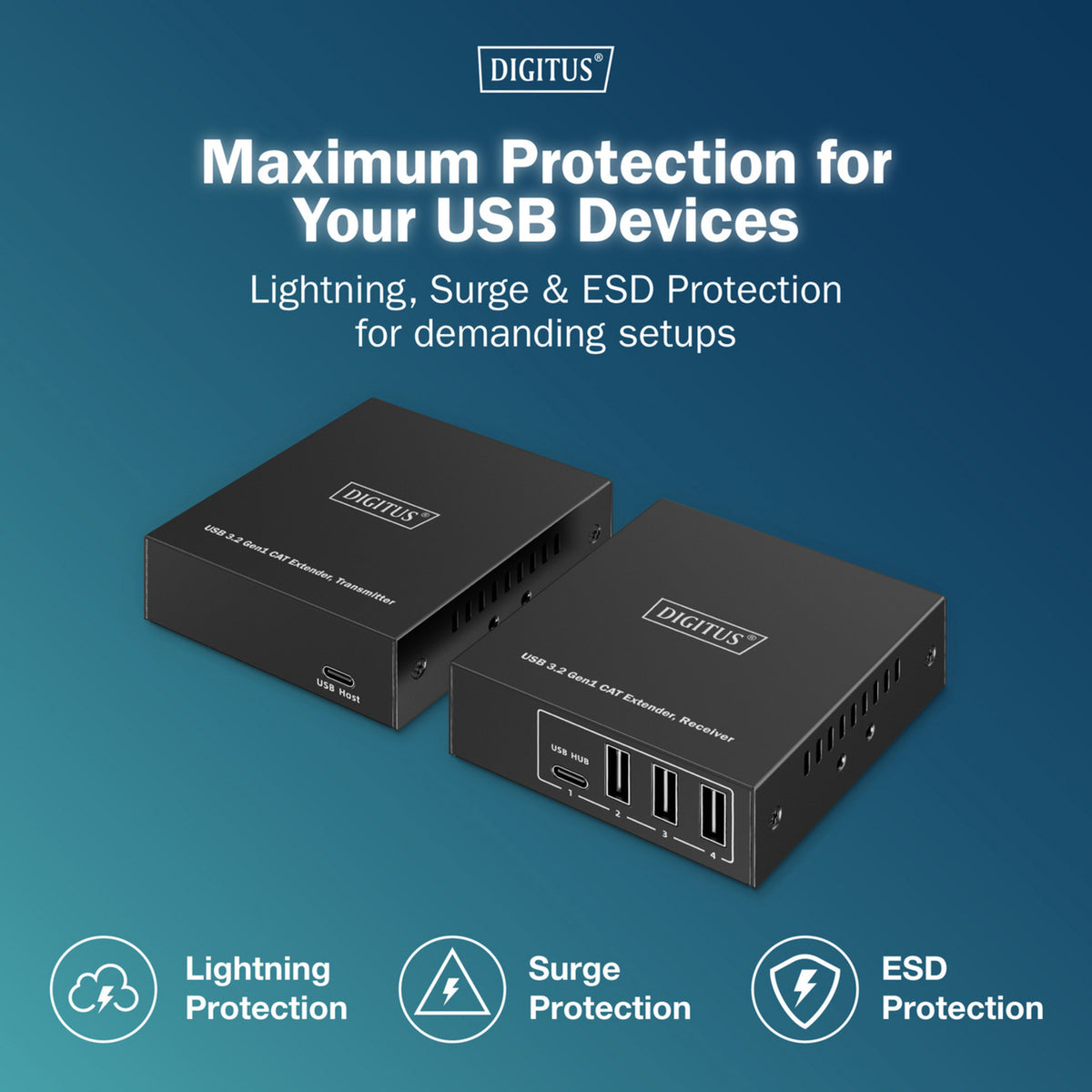 USB 3.2 Gen1 CAT Extender-Set, 5Gbps, 100 Meter, USB-Extender