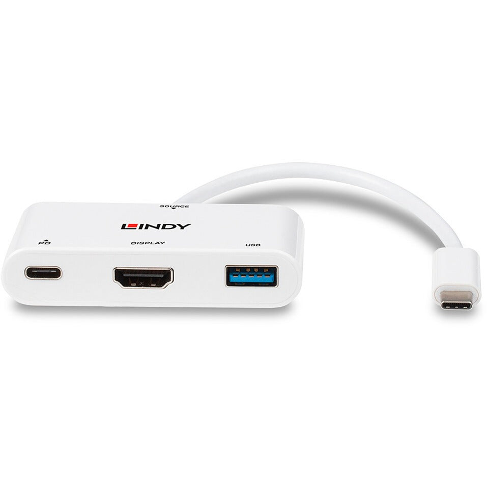 Lindy USB 3.2 Gen 1 Multiport-Hub, USB-C Stecker > USB-A + USB-C Buchse + HDMI-Buchse (weiss, 18cm, PD 3.0, Laden mit bis zu 100 Watt)