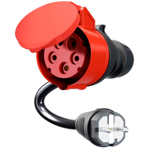 go-e Adapter für Gemini flex 11 kW, CEE rot Drehstrom 16A > Haushaltssteckdose (schwarz, 30cm)