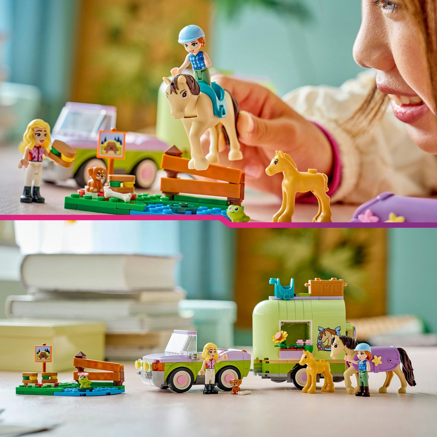 42695 Friends Pferd und Fohlen mit Pferdeanhänger, Konstruktionsspielzeug