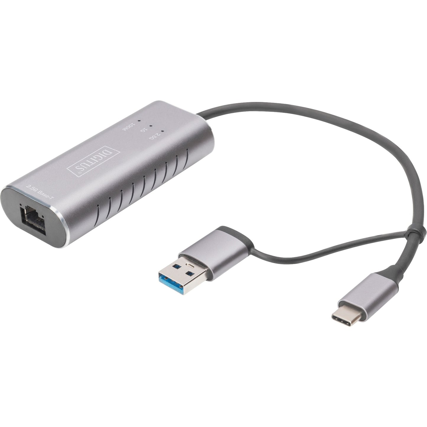 Digitus USB 3.2 Gen 1 Adapter, USB-C Stecker > RJ-45 Buchse (grau, 15cm, 10/100/1.000/2.500 Mbps)