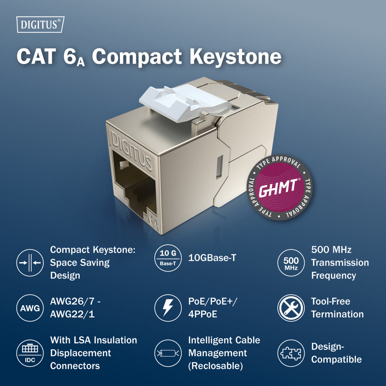 CAT 6A Kompakt-Keystone Modul geschirmt werkzeugfrei, Keystone-Modul