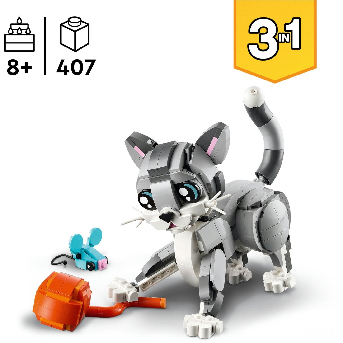 31163 Creator 3-in-1 Graue Katze, Konstruktionsspielzeug