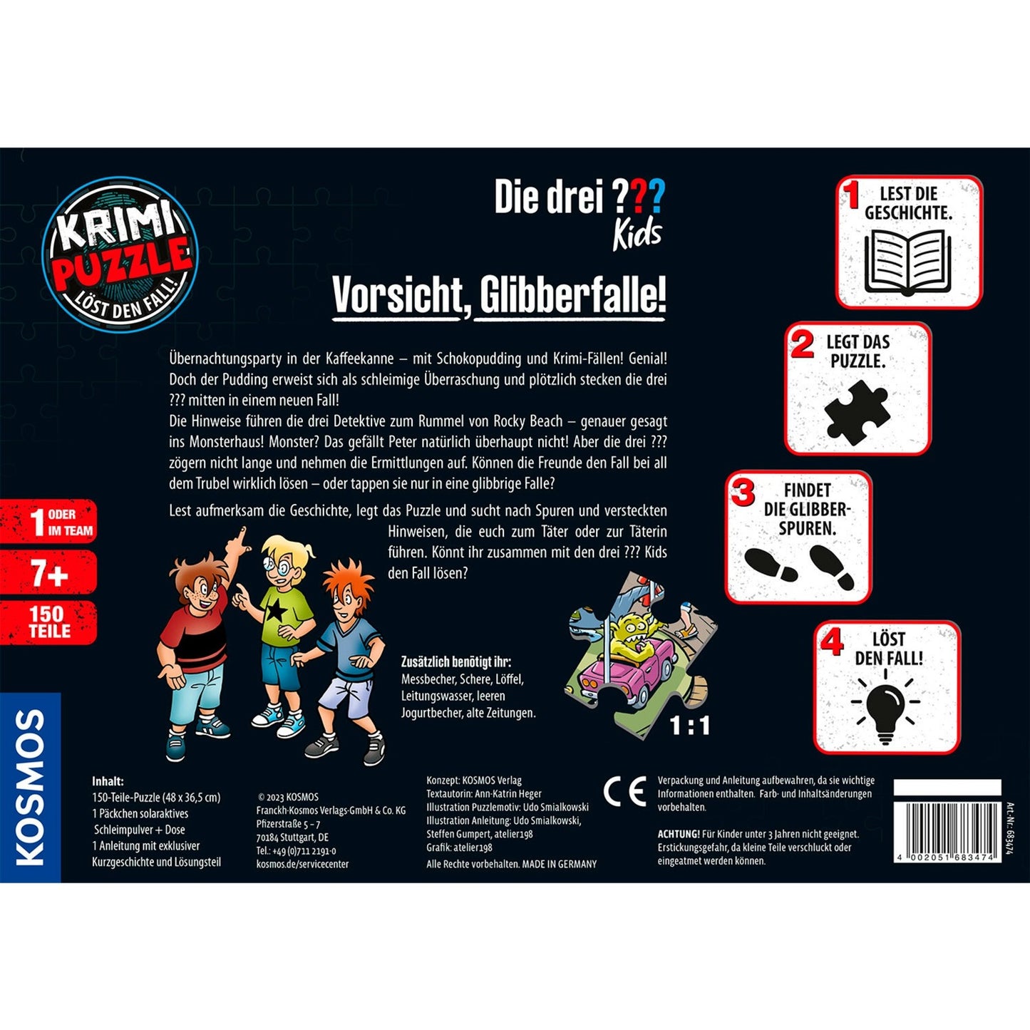 Kosmos Krimi-Puzzle Die drei ??? Kids: Vorsicht Glibberfalle (150 Teile)