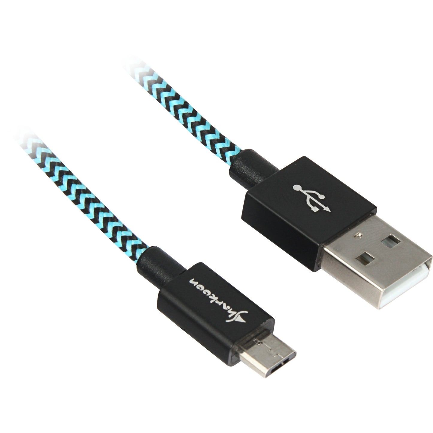 Sharkoon USB 2.0 Kabel, USB-A Stecker > Micro-USB Stecker (schwarz/hellblau, 0,5 Meter, gesleevt)