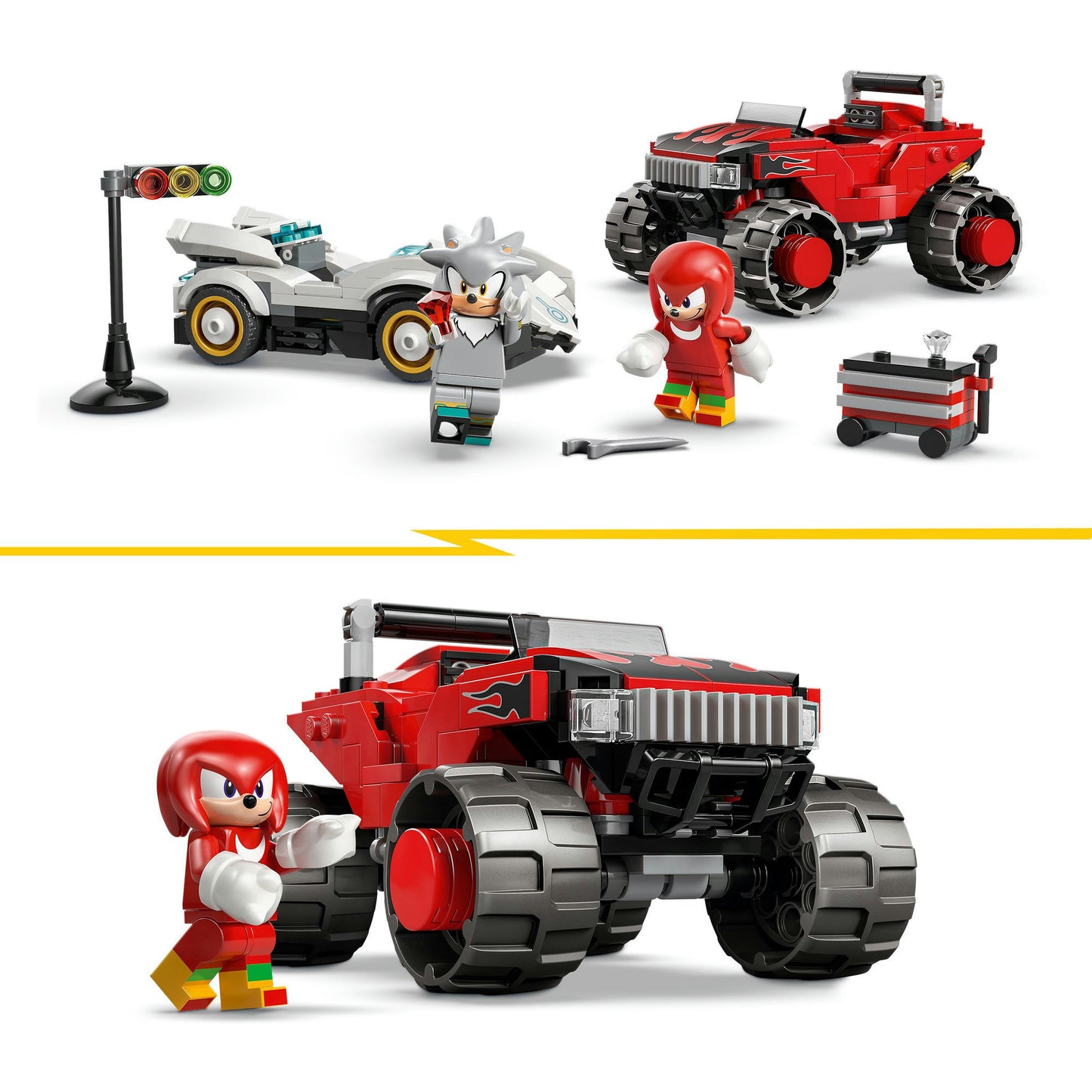77118 Sonic the Hedgehog Silvers Auto vs. Knuckles' Monstertruck, Konstruktionsspielzeug